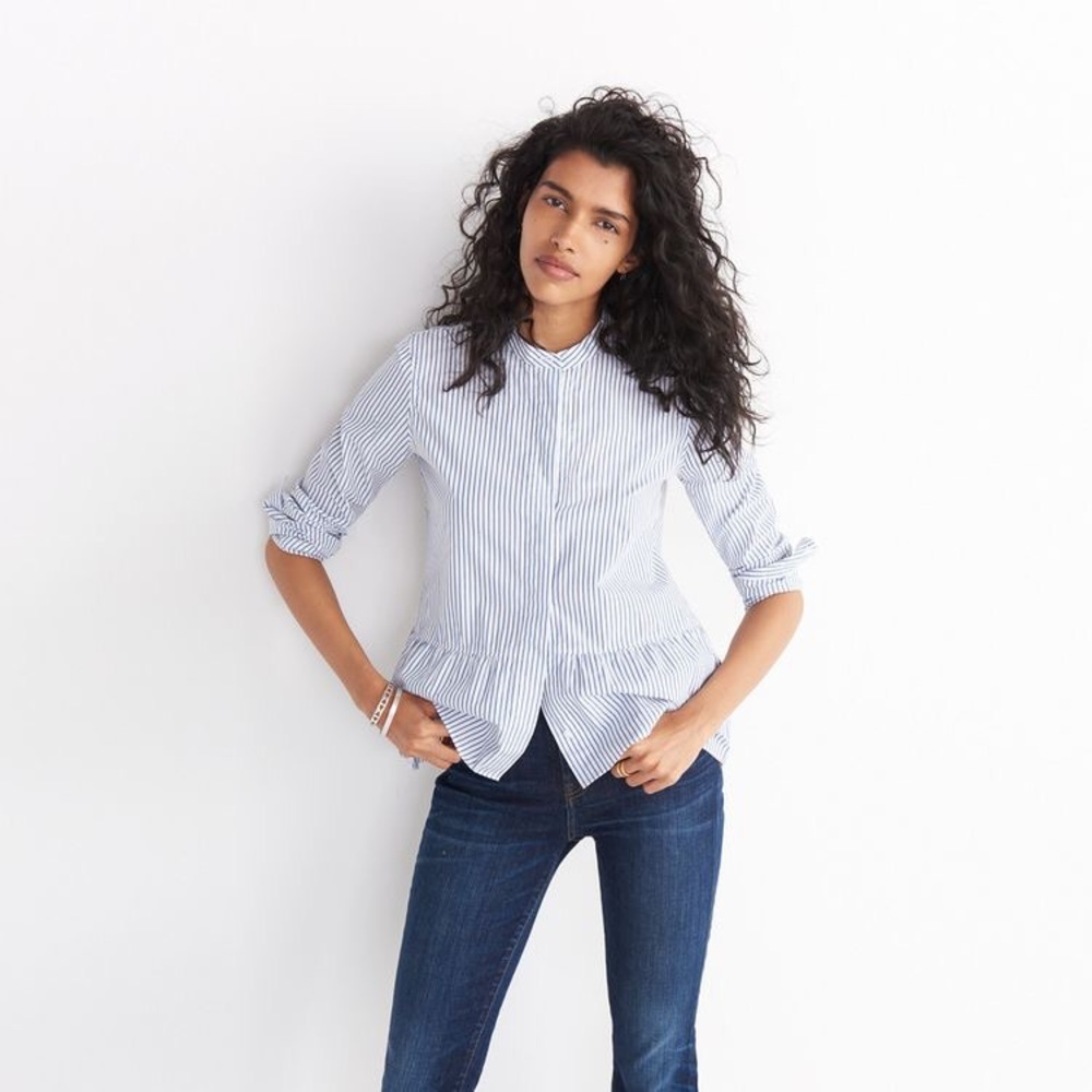 Madewell Lakeside Striped Peplum Button Down Top